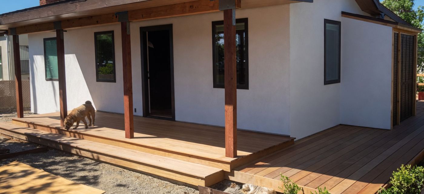 Finished general contracting remodel — porch, deck, and stucco
